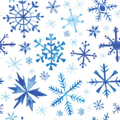 Fototapeta premium Seamless Winter Background - Snowflakes in Watercolor