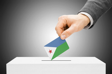 Voting concept - Male inserting flag into ballot box - Djibouti