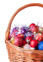 Wicker Basket full of Chirstmas Baubles