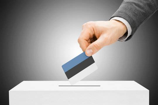 Voting concept - Male inserting flag into ballot box - Estonia