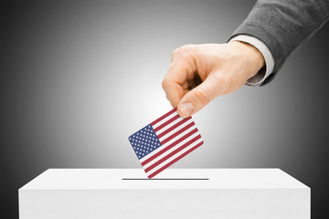 Male inserting flag into ballot box - United States