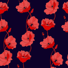 Pattern Poppy Vector Dark Background