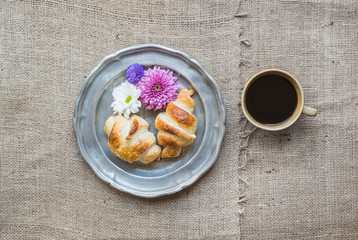 French breakfast with coffee and croissants