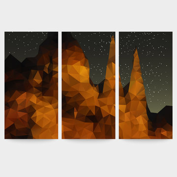 Set of beautiful night landscape backgrounds, triangle design
