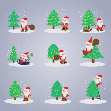 Santa Claus Set - Isolated On Gray Background