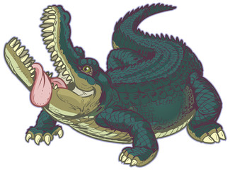Hungry Cartoon Alligator with Tongue Hanging Out