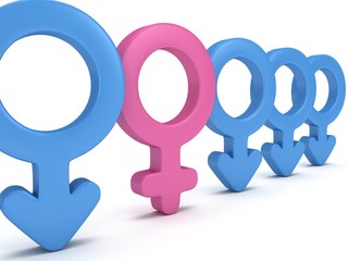 Female sign in row of Male signs.