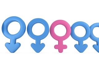 Female sign in row of Male signs.
