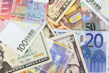 Fototapeta na wymiar dollar, euro and swiss franc currency
