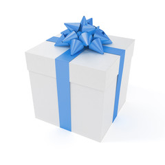 Big present with blue ribbon isolated with clipping path