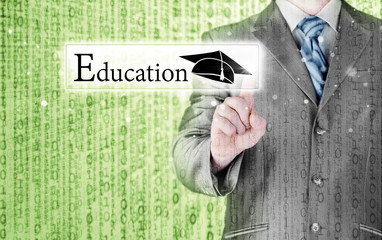 business man pointing 'education' concept