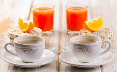 Healthy breakfast - coffee, orange juice and toast