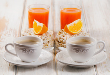 breakfast - coffee, orange juice