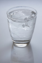 グラスに入った氷と水