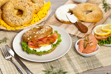 Cream cheese and smoked salmon bagel