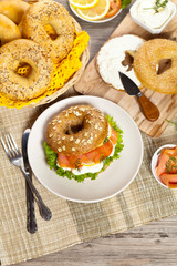 Cream cheese and smoked salmon bagel