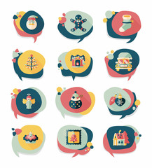 Christmas bubble speech banner design flat background set, eps10