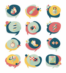 Sport speech bubble flat banner design background set, eps10