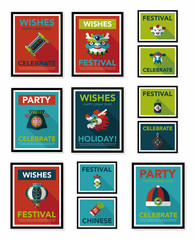 Chinese New Year poster flat banner design flat background set,