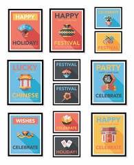 Chinese New Year poster flat banner design flat background set,