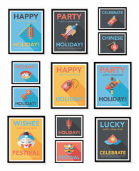 Chinese New Year poster flat banner design flat background set,