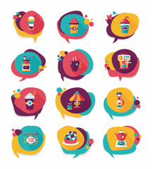 Coffee bubble speech flat banner design flat background set, eps