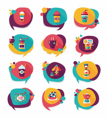 Coffee bubble speech flat banner design flat background set, eps