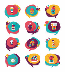 Coffee bubble speech flat banner design flat background set, eps