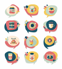 Coffee bubble speech flat banner design flat background set, eps