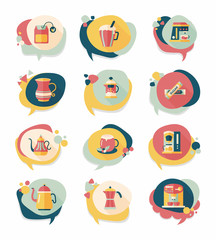 Coffee bubble speech flat banner design flat background set, eps