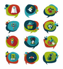 Halloween bubble speech banner design flat background set, eps10