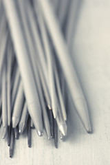 Set of knitting needles close-up