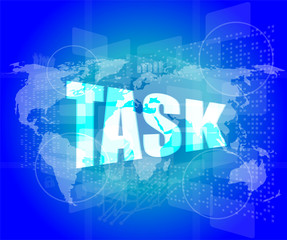 task word on digital screen background with world map