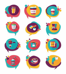 Coffee bubble speech flat banner design flat background set, eps