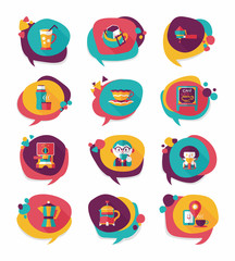 Coffee bubble speech flat banner design flat background set, eps