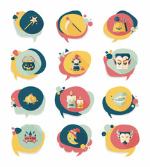 Halloween bubble speech banner design flat background set, eps10