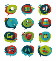 Sport speech bubble flat banner design background set, eps10