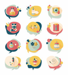 Birthday bubble speech banner design flat background set, eps10