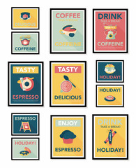 Coffee poster flat banner design flat background set, eps10