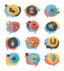 Halloween bubble speech banner design flat background set, eps10