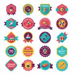 Toy badge banner design flat background set, eps10