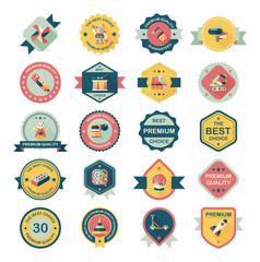 Toy badge banner design flat background set, eps10