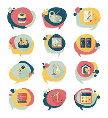 School bubble speech banner design flat background set, eps10