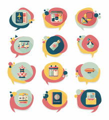 Travel bubble speech banner design flat background set, eps10