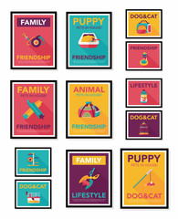 Pet poster flat banner design background set, eps10