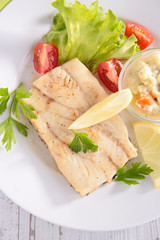 fish, salad and sauce