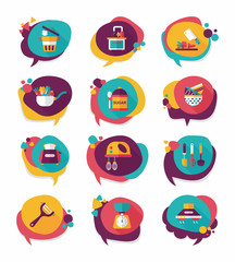 Kitchenware bubble speech flat banner design background set, eps