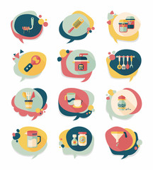 Kitchenware bubble speech flat banner design background set, eps
