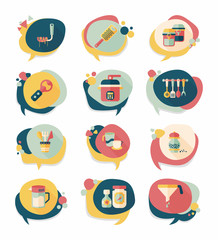 Kitchenware bubble speech flat banner design background set, eps