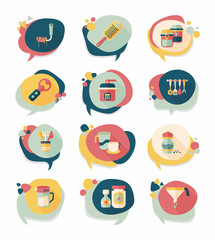 Kitchenware bubble speech flat banner design background set, eps